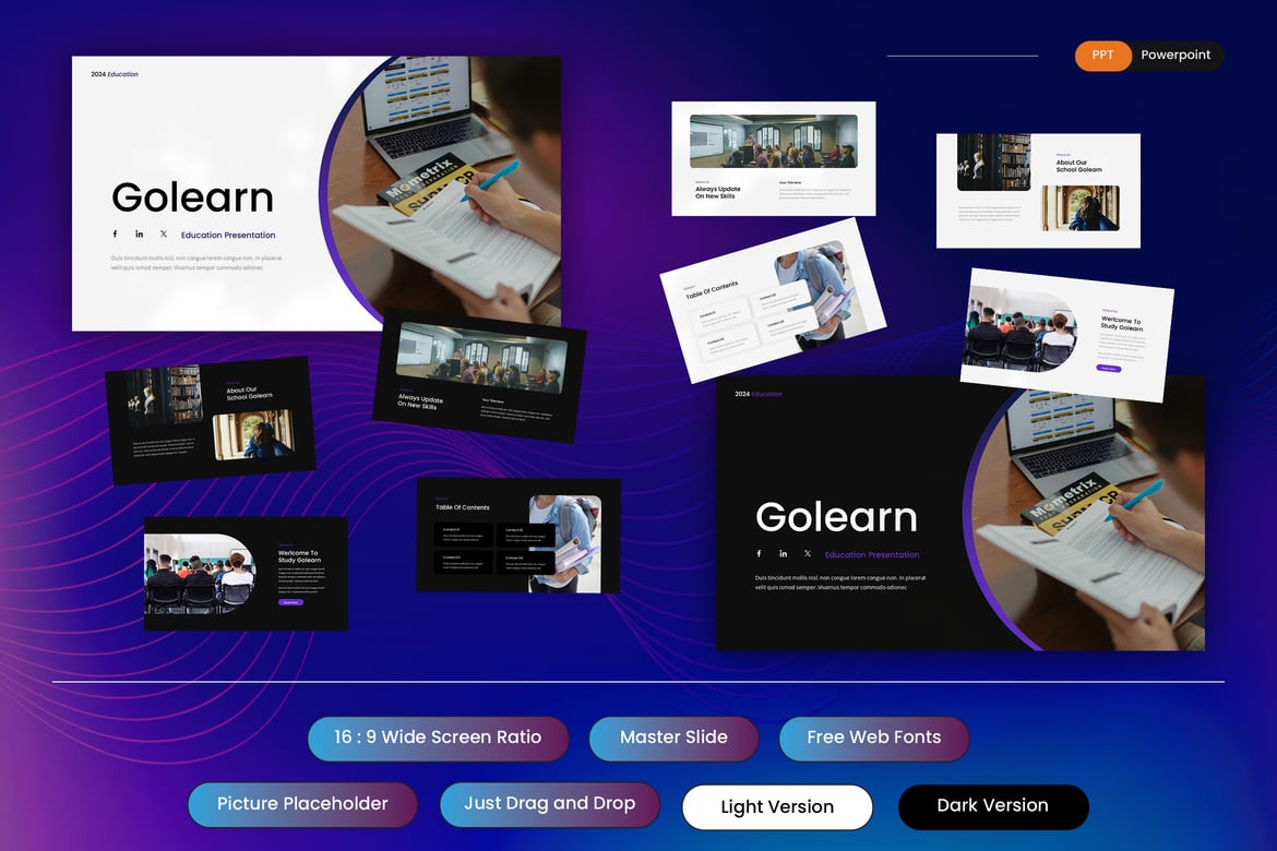 Golearn - Template Presentasi PowerPoint untuk Pendidikan yang Menarik