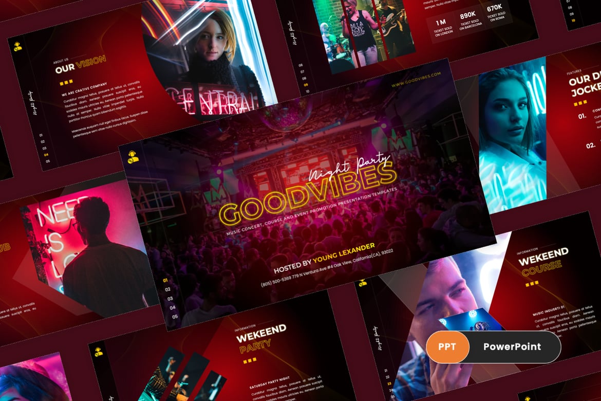 Template PowerPoint Good Vibes - Menampilkan Musik & DJ dengan Gaya