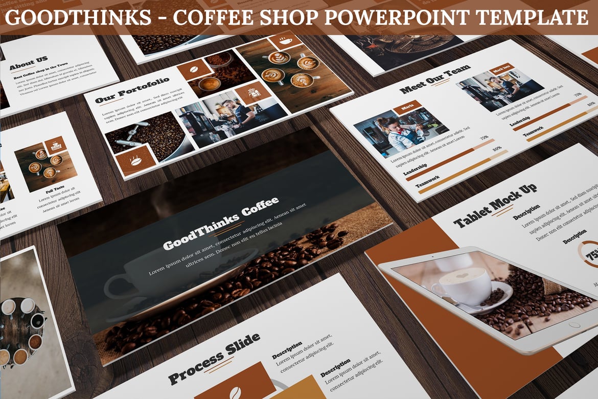 Template Presentasi PowerPoint GoodThinks untuk Coffee Shop yang Modern dan Menarik