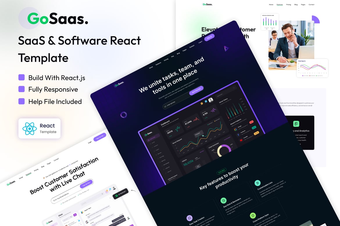 GoSaaS - Template Web SaaS & Software Modern dan Responsif