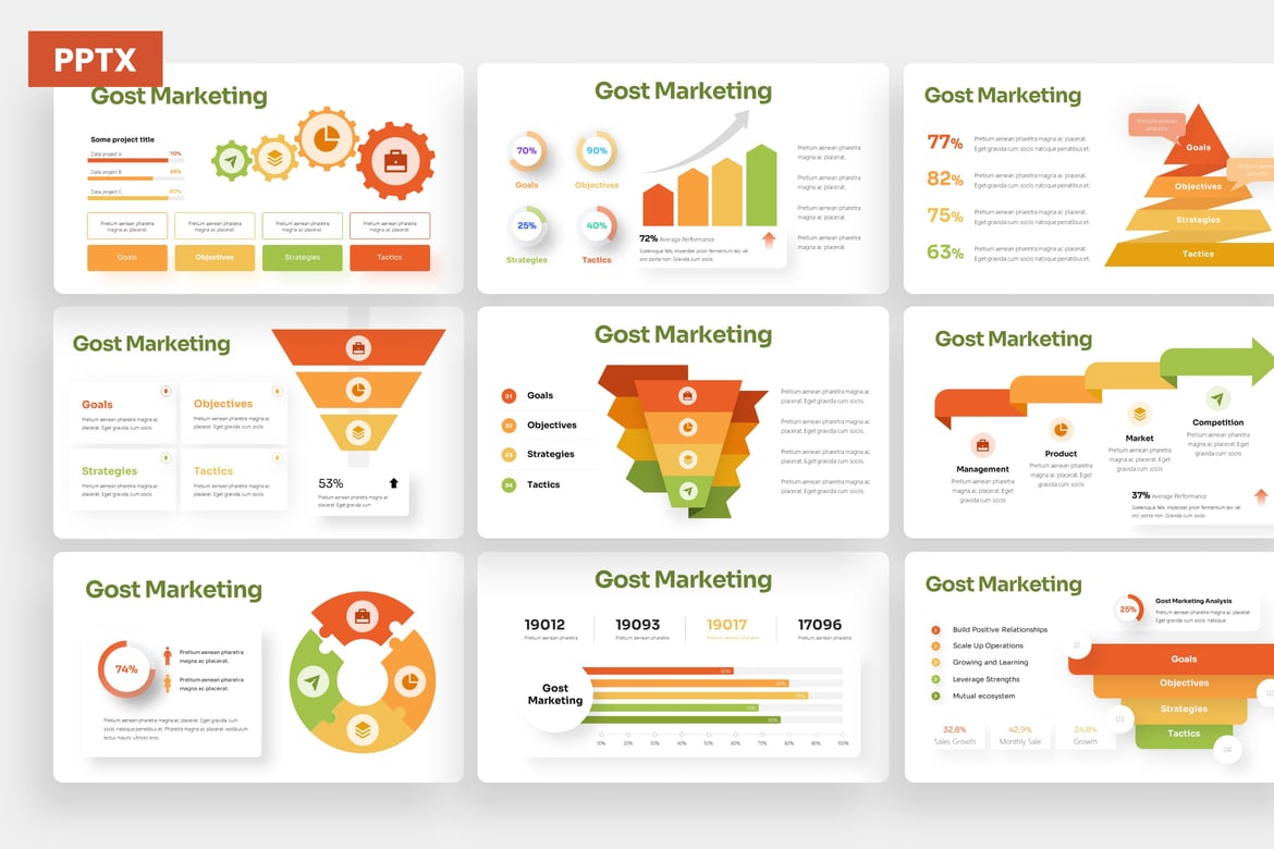 Template PowerPoint Infografis Pemasaran Gost yang Menarik