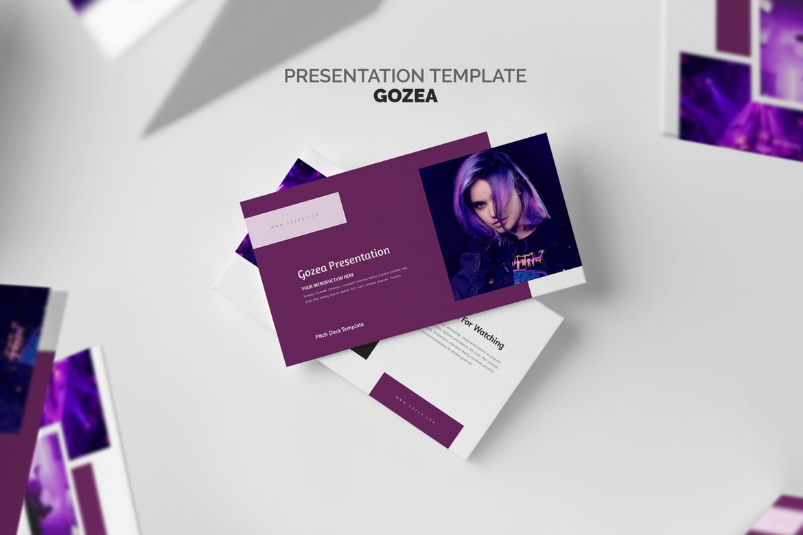 Template Presentasi PowerPoint Gozea dengan Nuansa Ungu Menarik