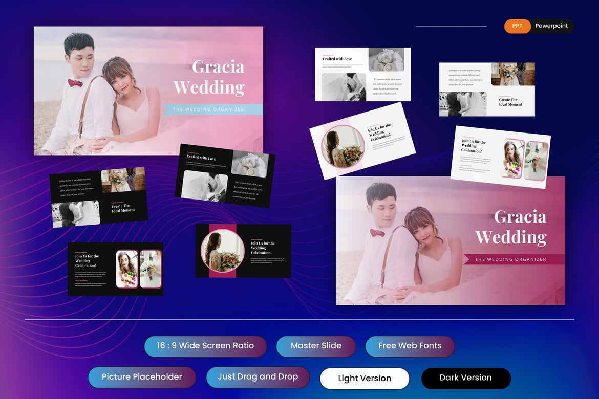 Gracia - Template PowerPoint Organisasi Pernikahan yang Elegan