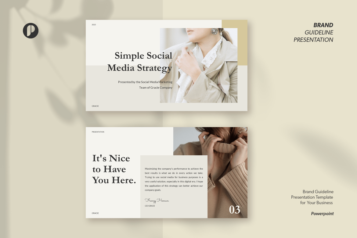 Gracie - Template PowerPoint Strategi Media Sosial yang Sederhana dan Menarik