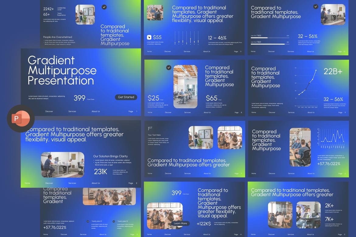 Template Presentasi PowerPoint Multiguna dengan Gradien Modern