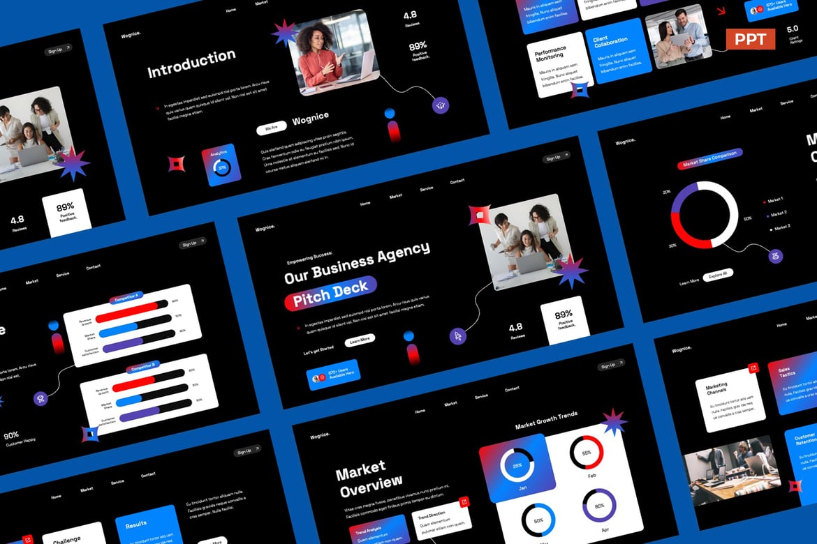 Template Presentasi Pitch Deck Gradien Merah Biru yang Menarik untuk Agensi