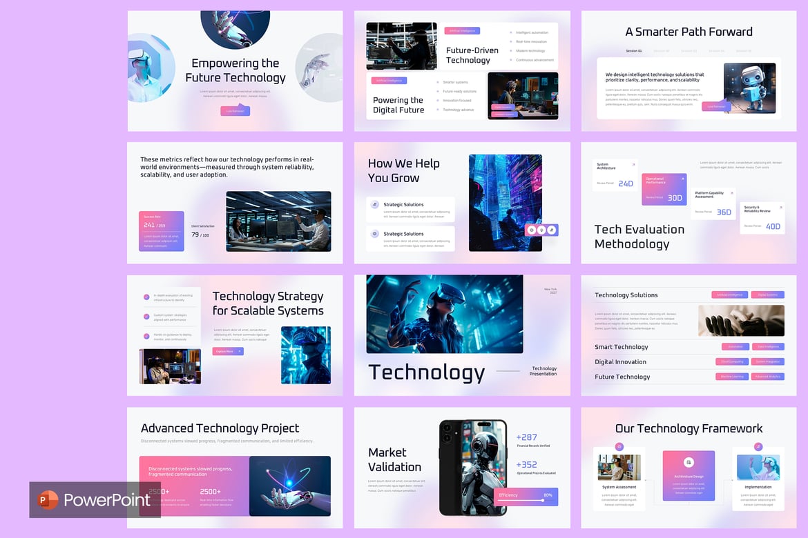 Template PowerPoint Teknologi Gradien Modern dan Profesional