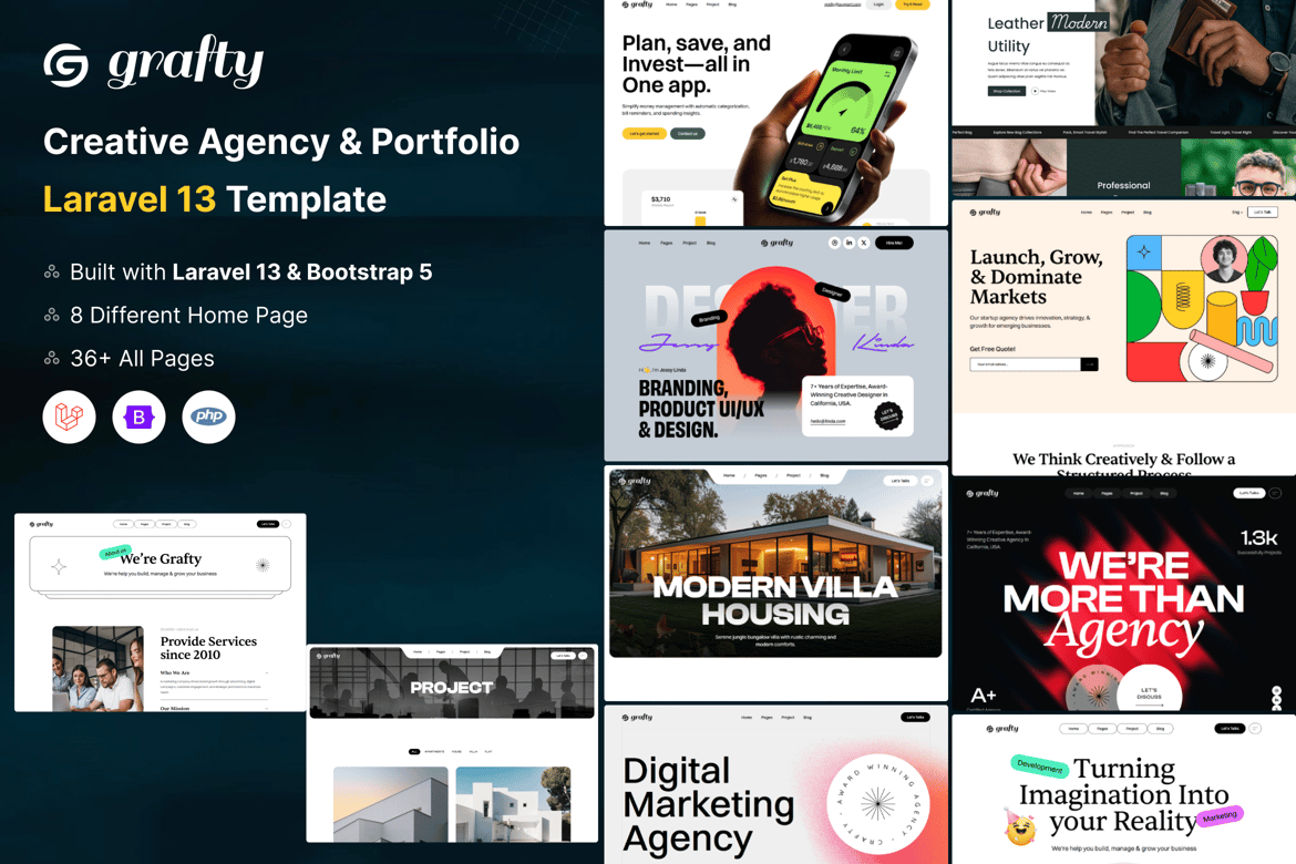 Template Website Portofolio Kreatif Grafty dengan Laravel 13