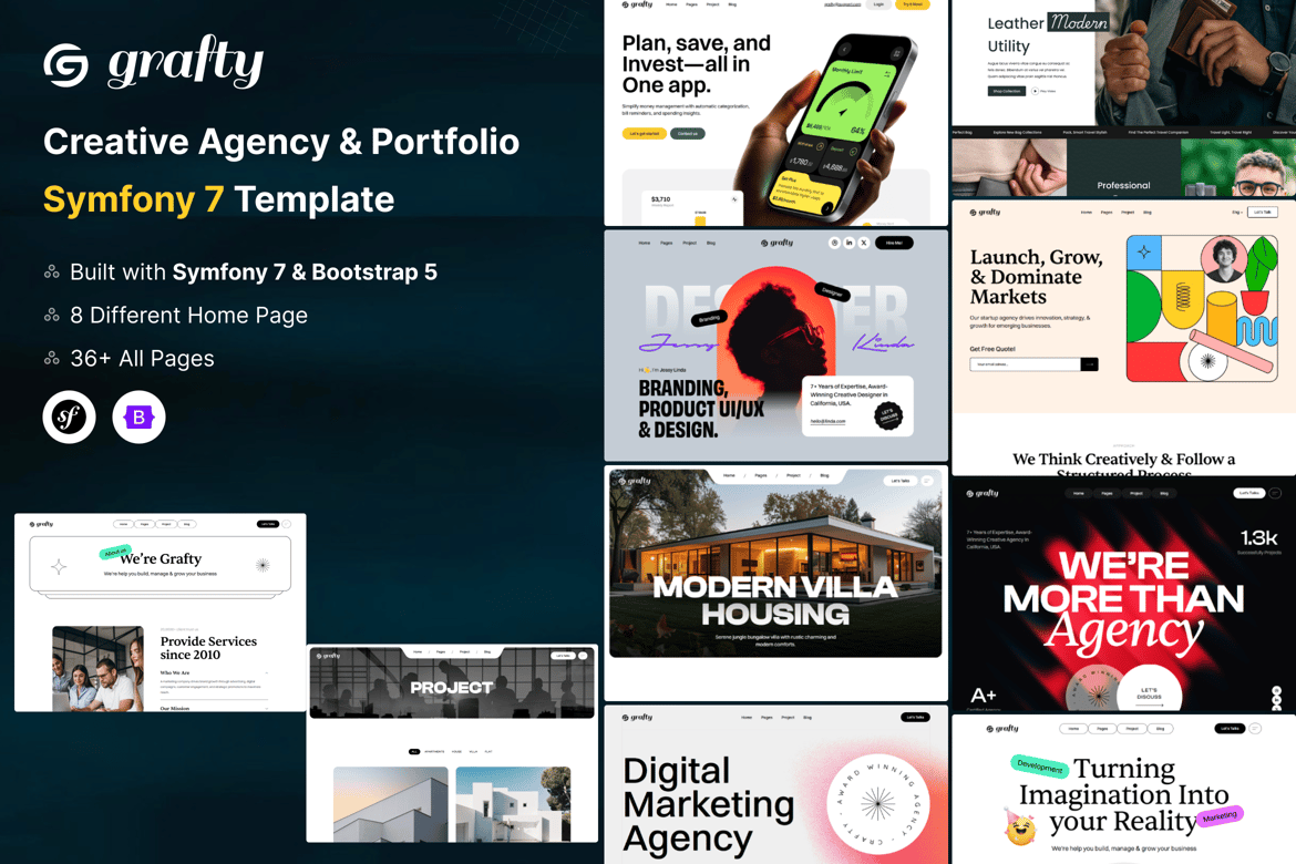 Template Website Portofolio Kreatif Grafty untuk Symfony 7