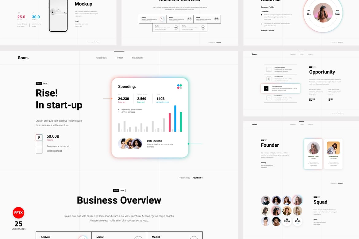 Gram - Template PowerPoint Pitch Deck yang Menarik