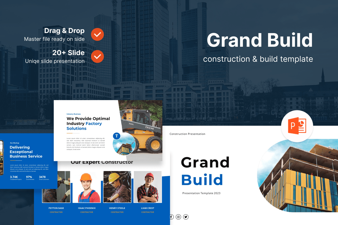 Template Presentasi Powerpoint Grand Build untuk Konstruksi yang Menarik