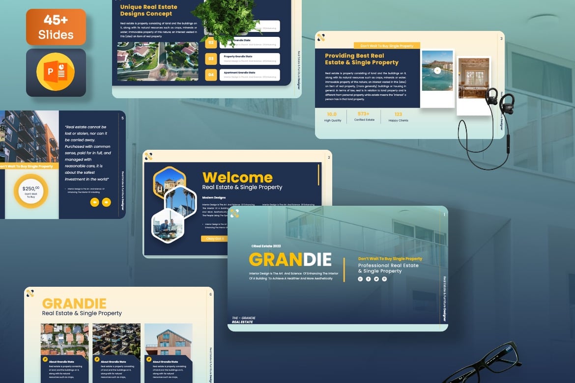 Template Presentasi PowerPoint Real Estate Grandie yang Menawan