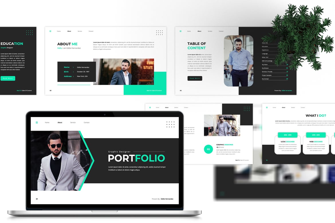 Template Presentasi PowerPoint Portofolio Desainer Grafis yang Kreatif dan Modern