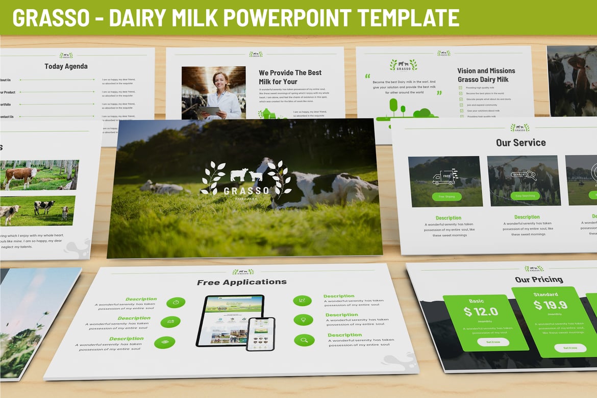 Template Powerpoint Grasso untuk Pertanian Susu yang Modern