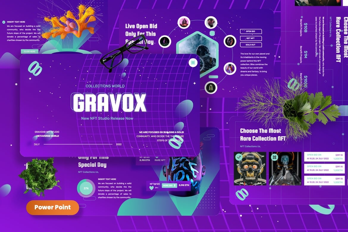 Gravox - Template Presentasi Powerpoint untuk Studio NFT yang Menarik