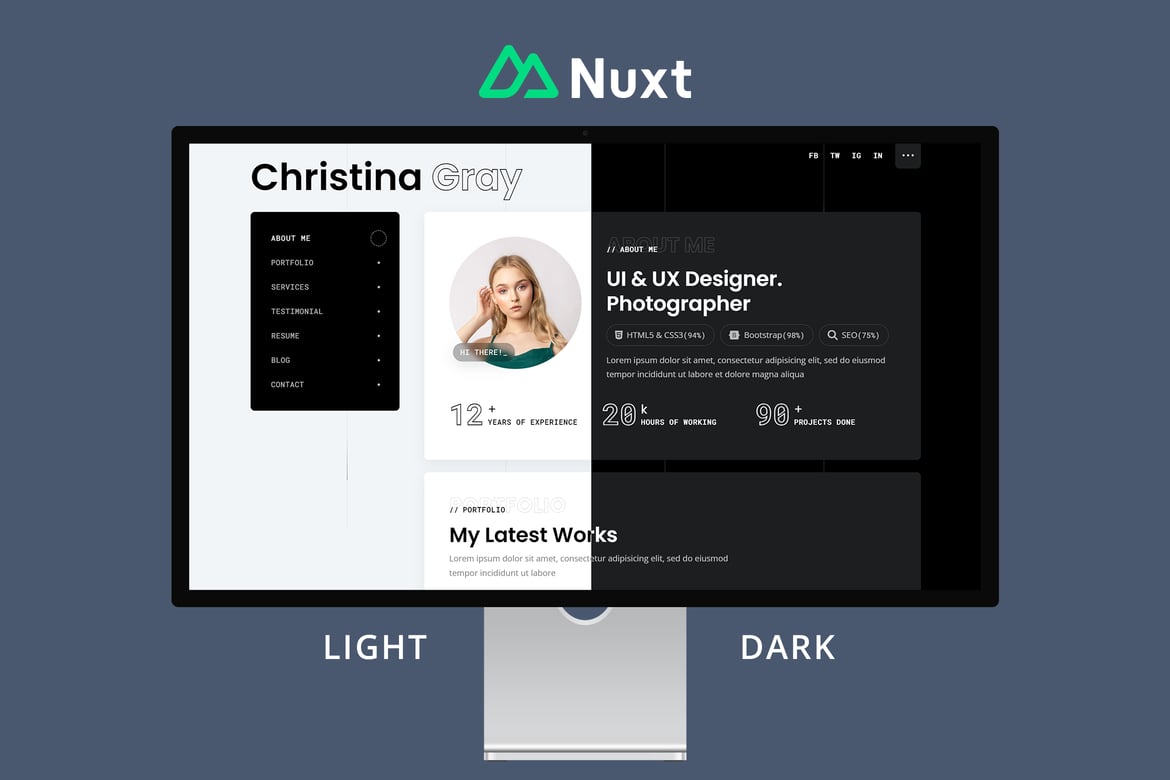 Gray - Template Website Personal vCard/Portofolio NuxtJS Modern dan Responsif