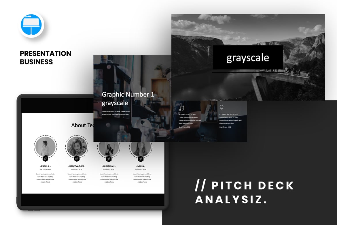 Template Presentasi PowerPoint Grayscale Profesional dan Modern