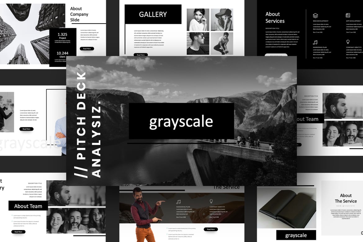 Template Presentasi PowerPoint Grayscale yang Profesional dan Modern