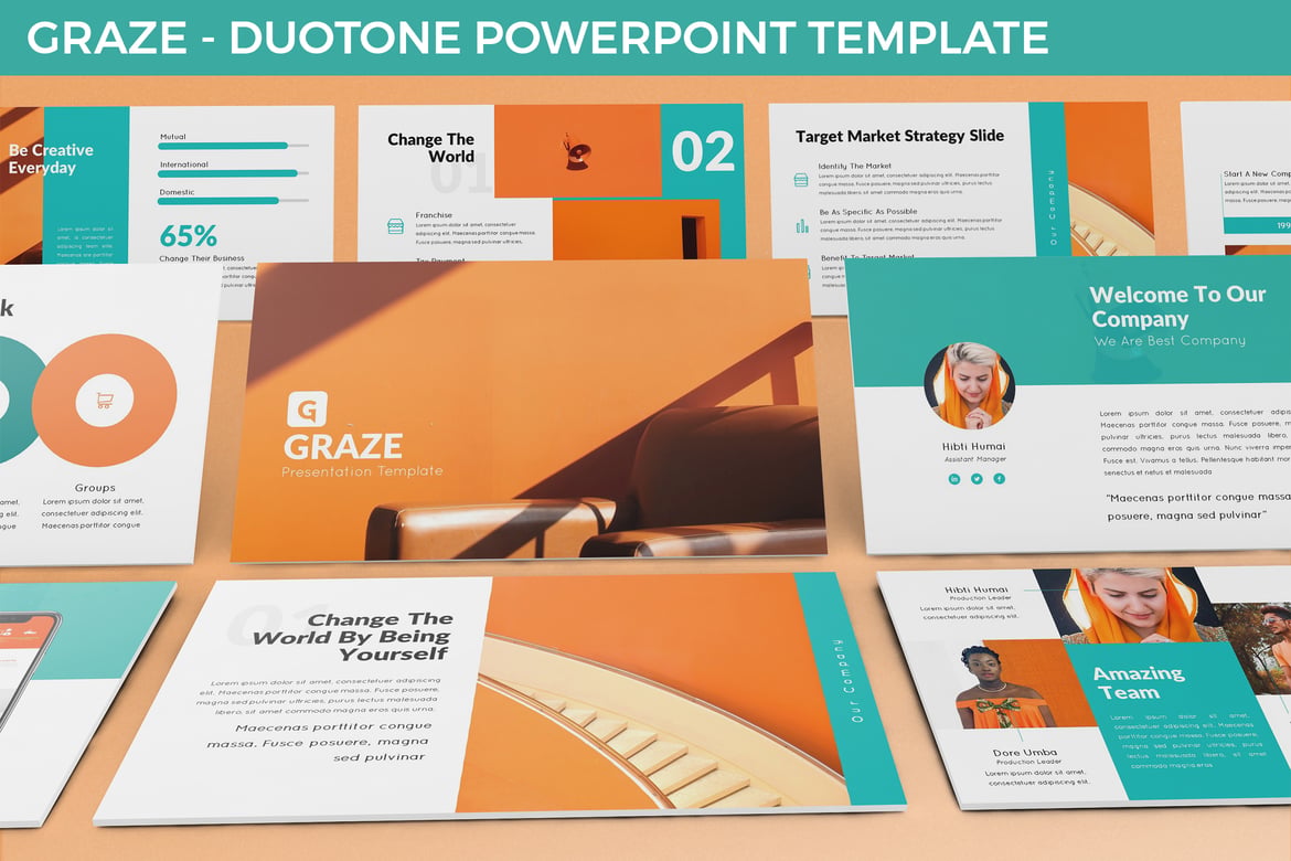 Template Presentasi PowerPoint Graze - Desain Duotone yang Menarik