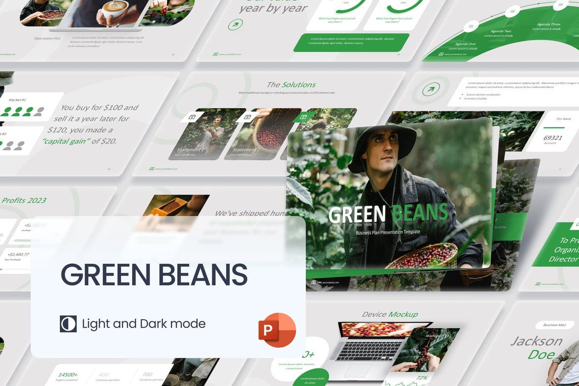 Template PowerPoint Bisnis Green Beans yang Modern dan Menarik