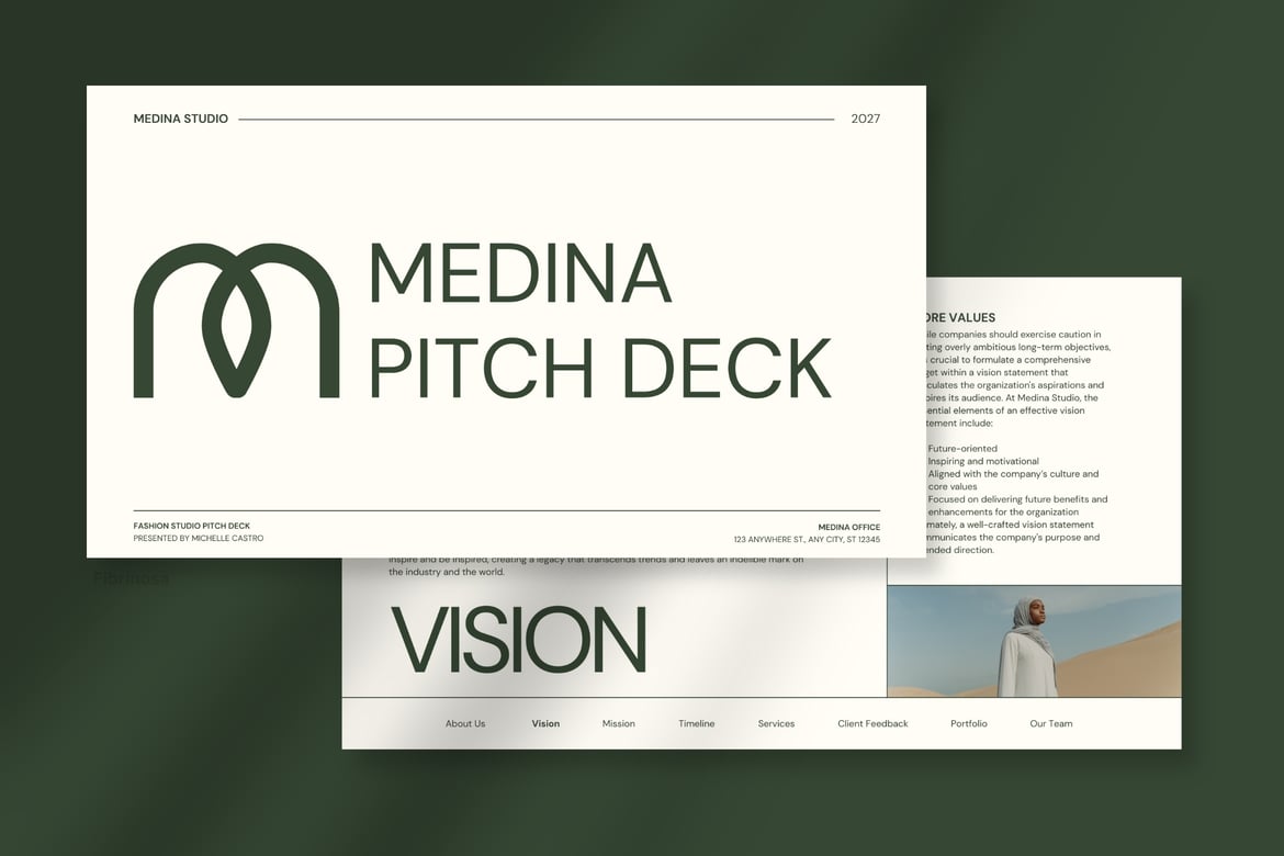 Template PowerPoint Minimalis Hijau Beige yang Elegan dan Modern