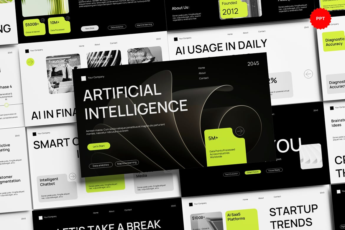 Template Presentasi PowerPoint AI & Automasi Berwarna Hijau dan Hitam