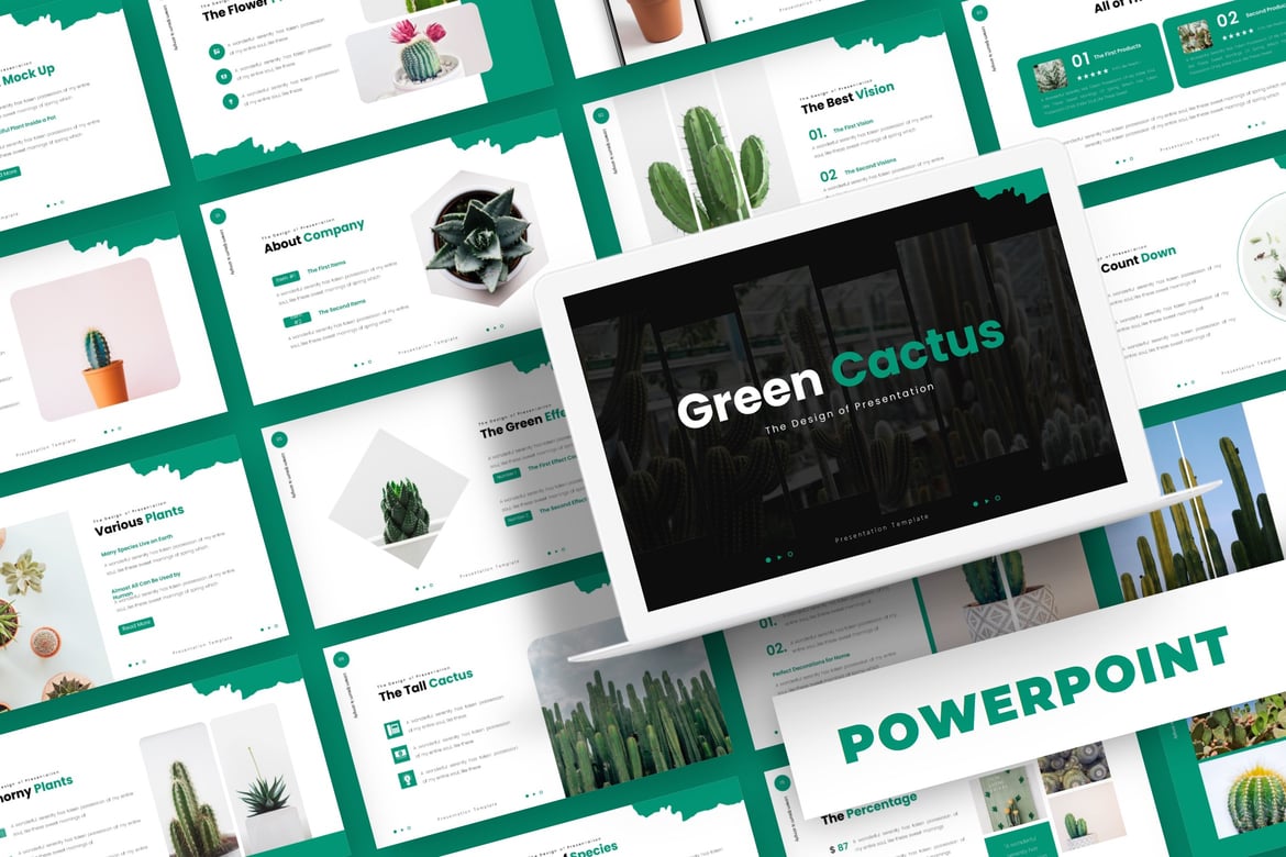 Template PowerPoint Green Cactus – Solusi Presentasi Kreatif Anda