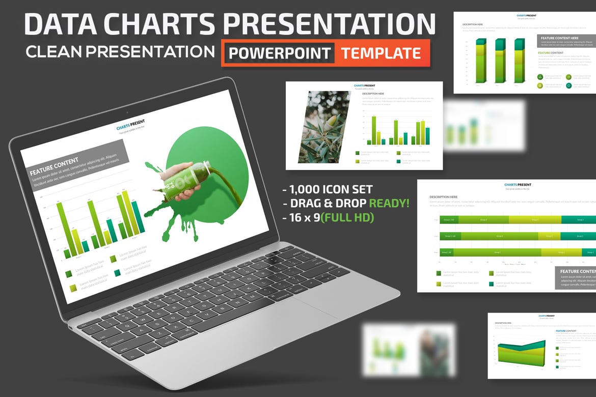Template Presentasi PowerPoint Infografis Data dan Grafik Hijau