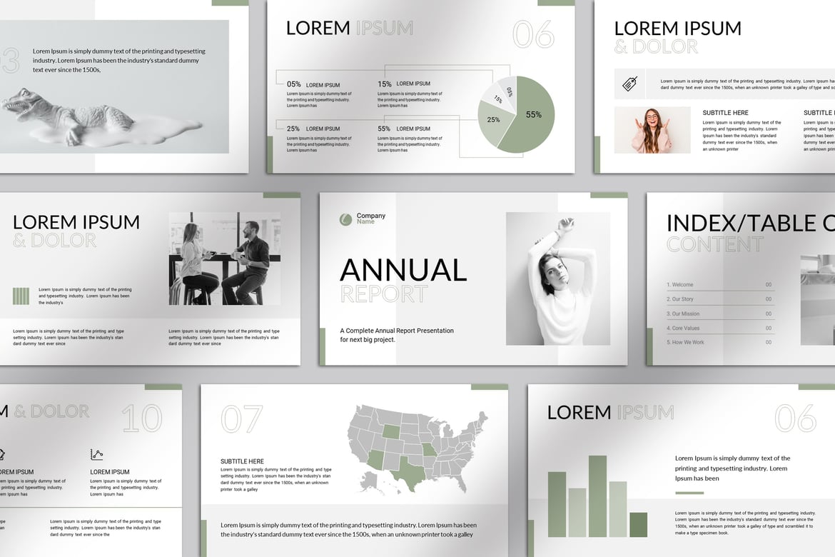 Template Presentasi PowerPoint Tahunan Digital Hijau yang Modern dan Kreatif