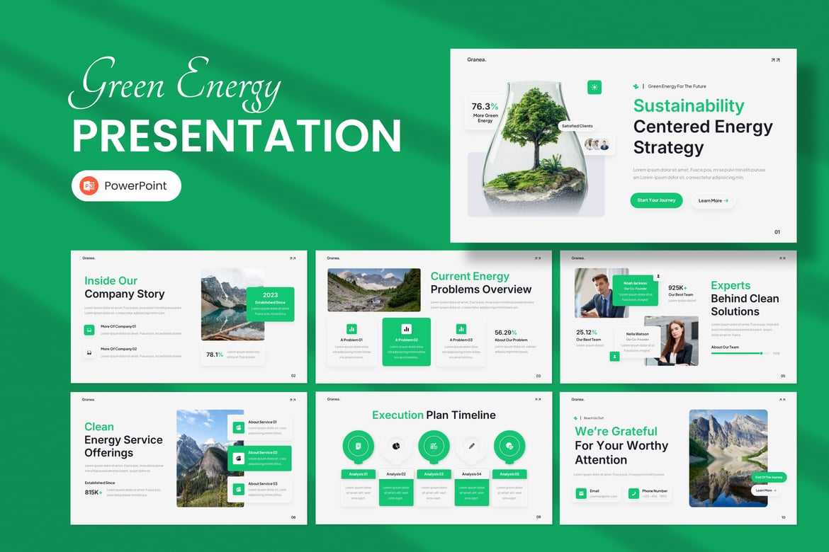 Template Presentasi PowerPoint Energi Hijau & Keberlanjutan yang Menarik