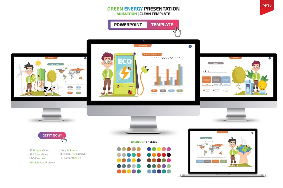 Template Powerpoint Energi Hijau yang Menarik dan Profesional