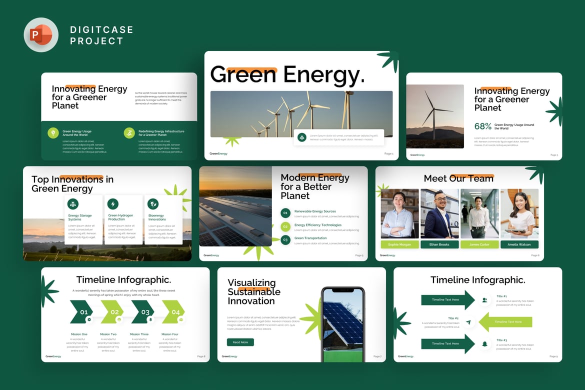 Template PowerPoint Energi Hijau yang Modern dan Profesional