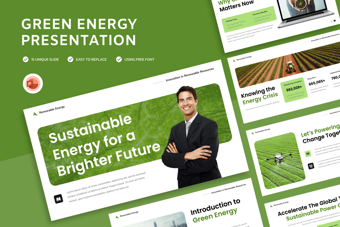 Template Powerpoint Energi Hijau yang Menarik dan Profesional