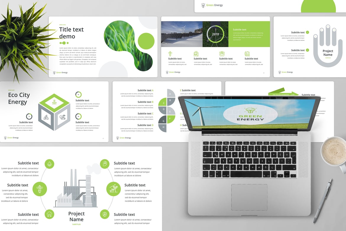 Template PowerPoint Energi Hijau yang Profesional dan Menarik