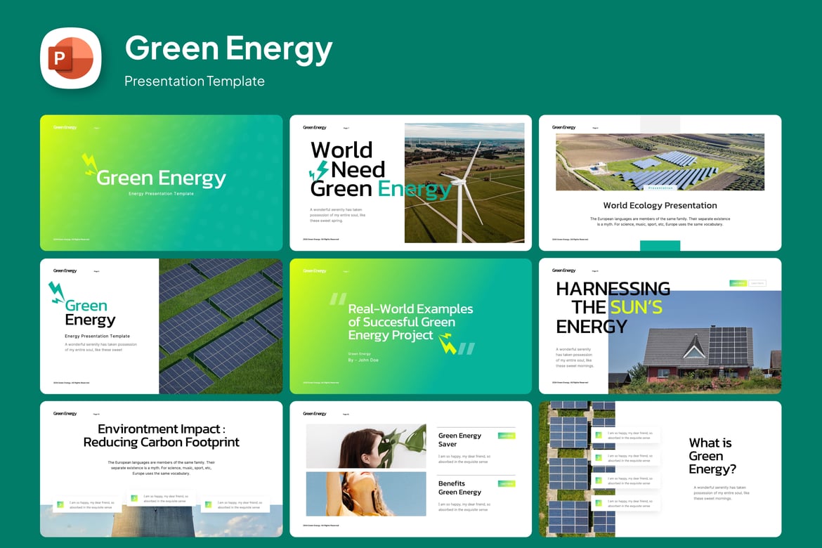 Template PowerPoint Energi Hijau yang Modern dan Menarik