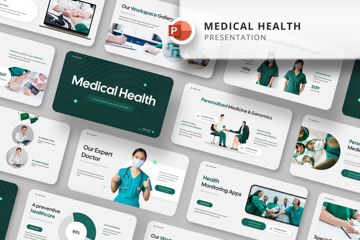 Template PowerPoint Medis Berwarna Hijau untuk Presentasi Kesehatan