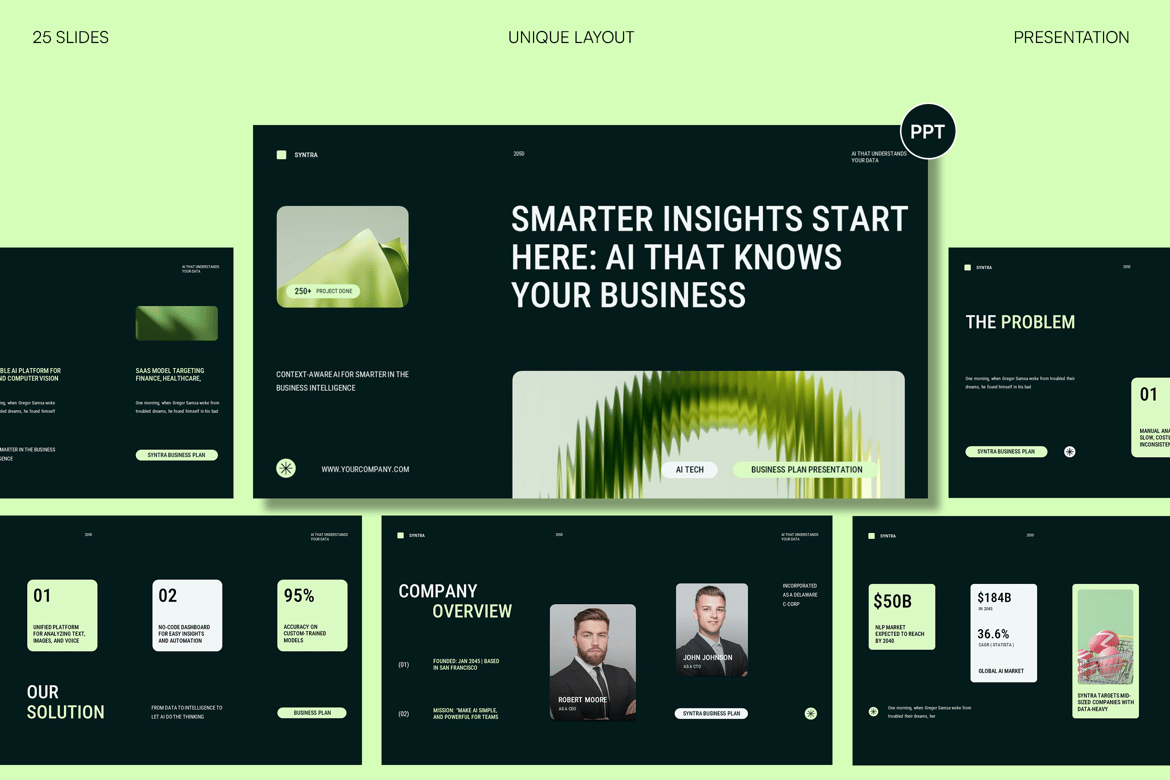 Template PowerPoint Presentasi Bisnis Modern Berwarna Hijau