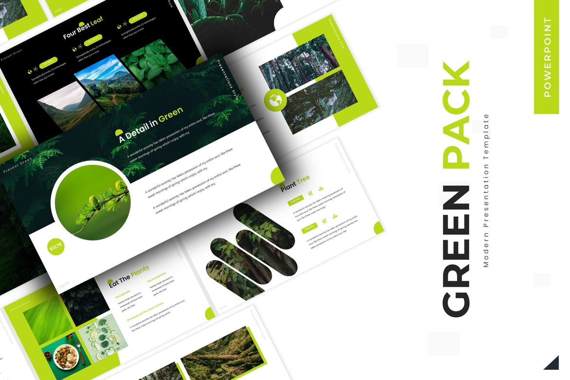 Template Presentasi Powerpoint Green Pack - 5 Variasi Warna Menarik