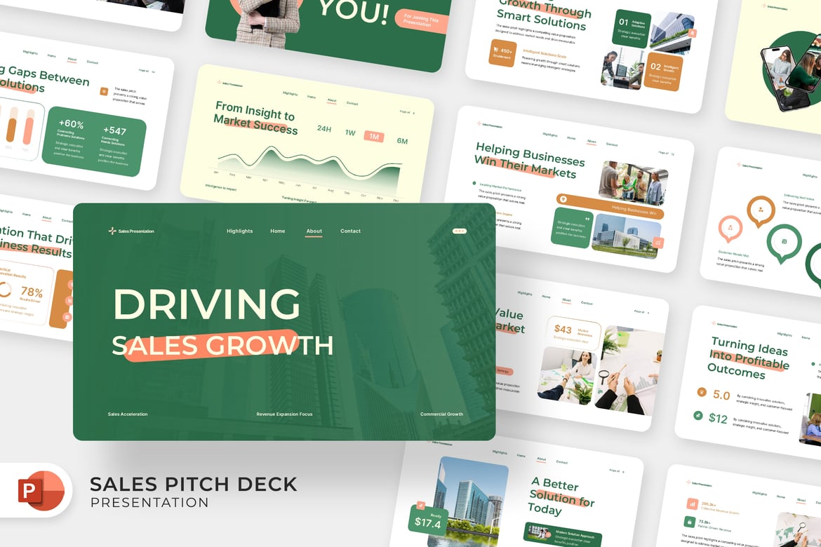 Template Powerpoint Pitch Penjualan Hijau yang Menarik