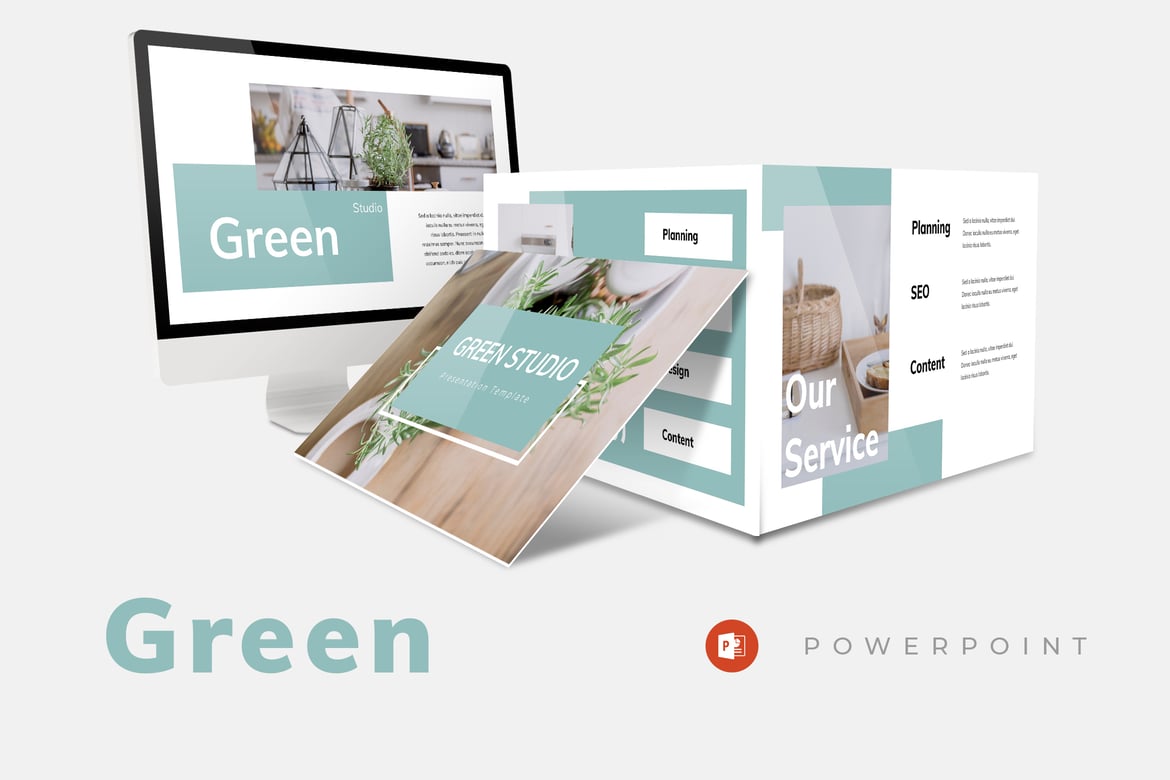 Template Presentasi Powerpoint Green Studio yang Modern dan Kreatif
