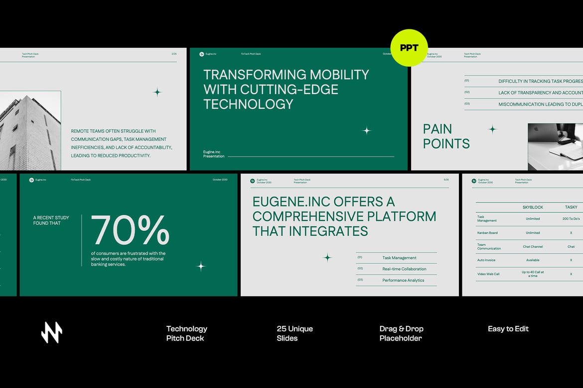 Template PowerPoint Pitch Deck Teknologi Hijau yang Menarik