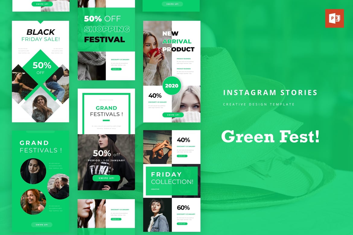 Template PowerPoint Cerita Instagram Greenfest yang Menarik