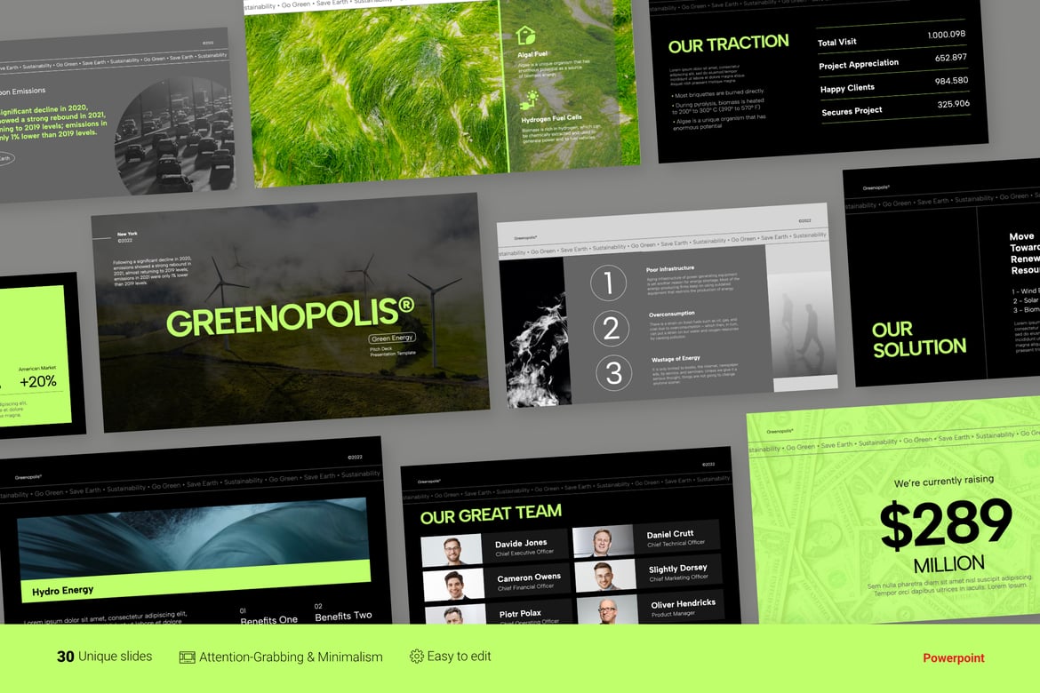Template Presentasi Powerpoint Greenopolis Neon Energy yang Menarik dan Modern