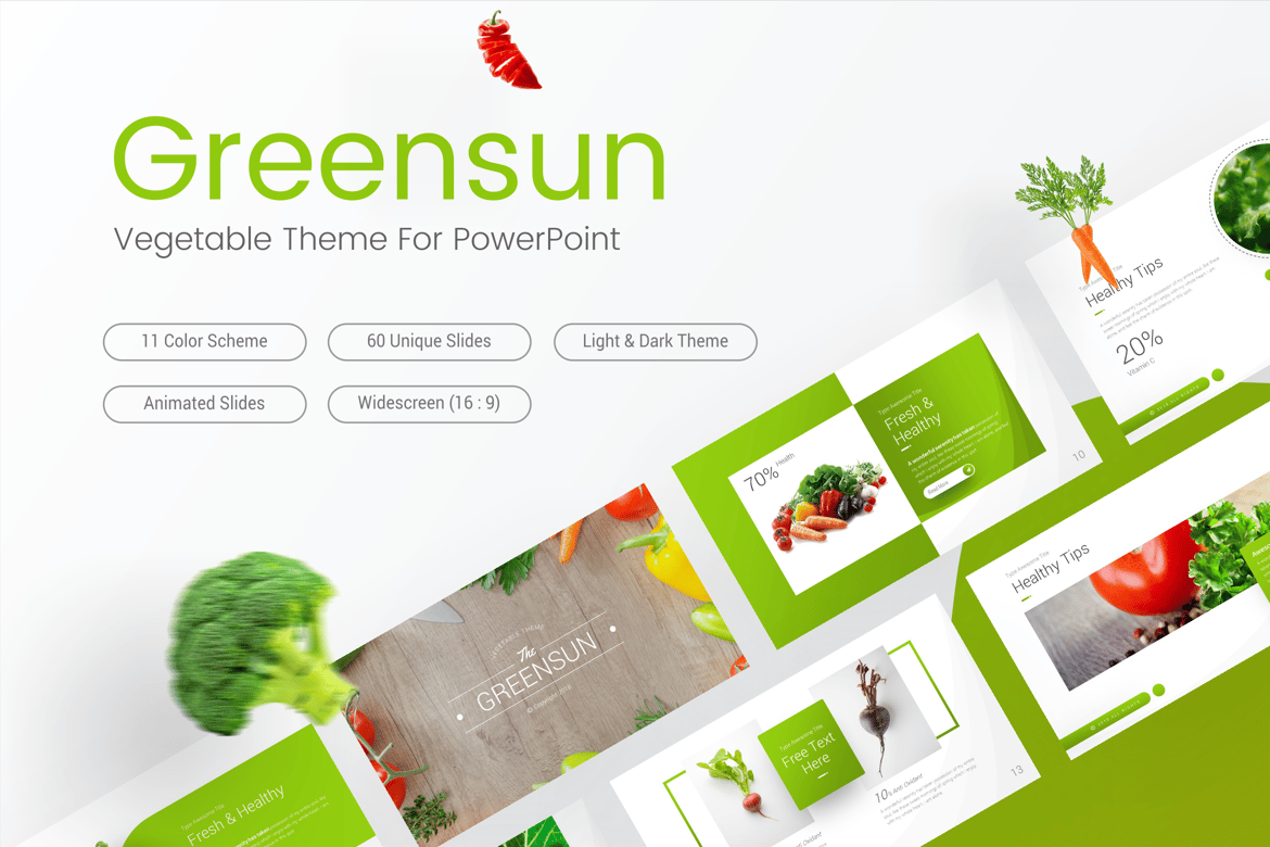 Template Presentasi PowerPoint Sayuran Greensun yang Elegan dan Serbaguna