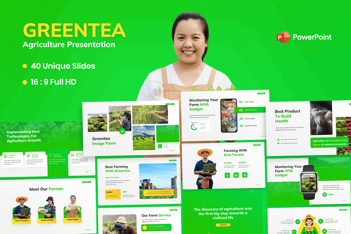 Template Presentasi PowerPoint Pertanian Teh Hijau yang Modern