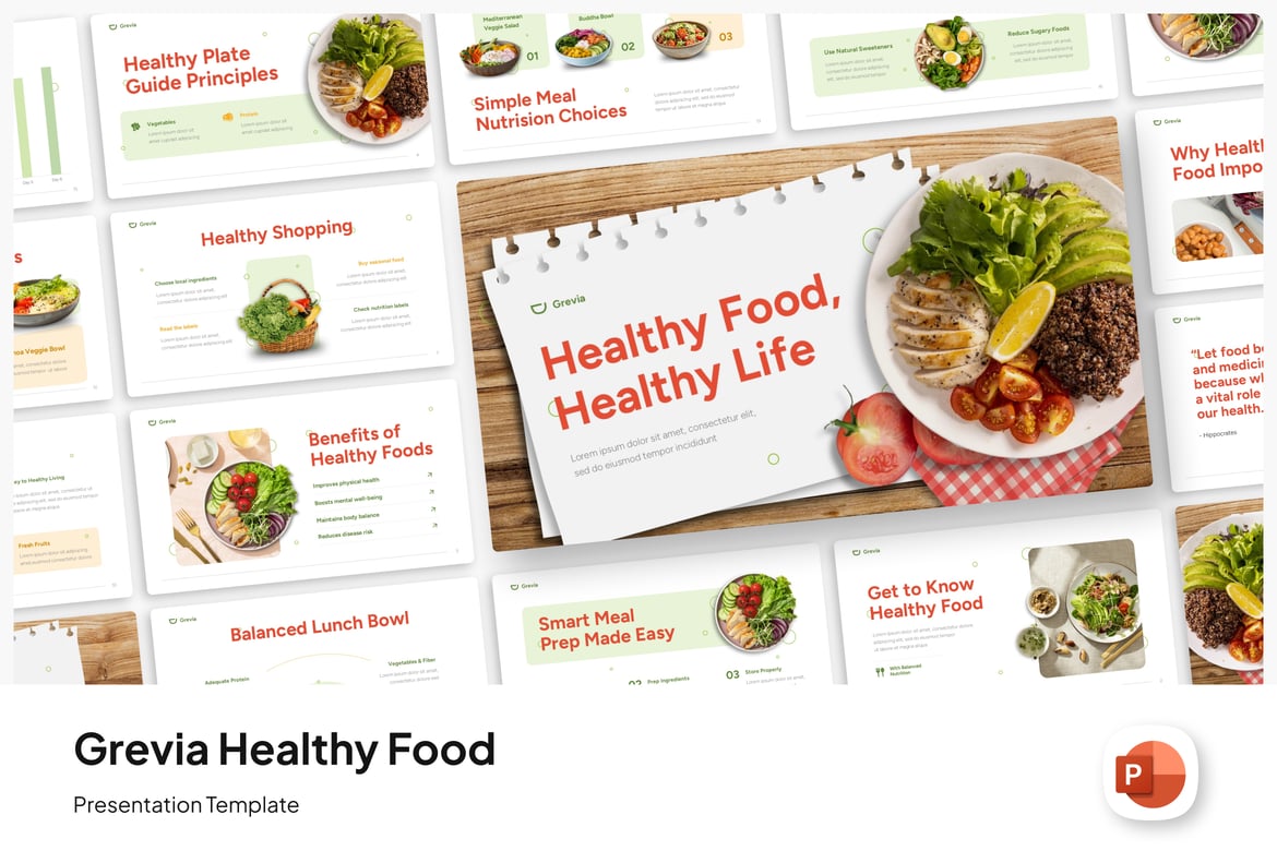 Template PowerPoint Makanan Sehat Grevia yang Menarik dan Profesional