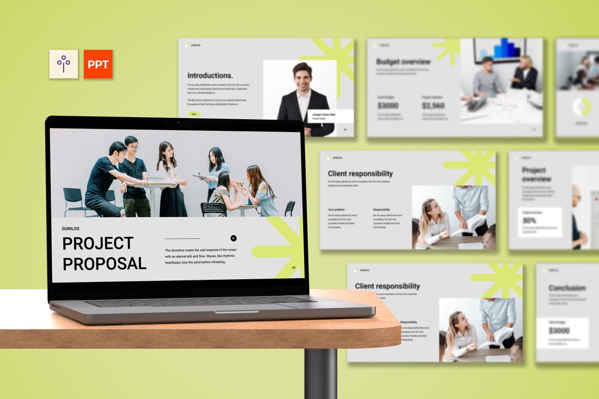Template Presentasi Proyek Bisnis Grey Green yang Profesional