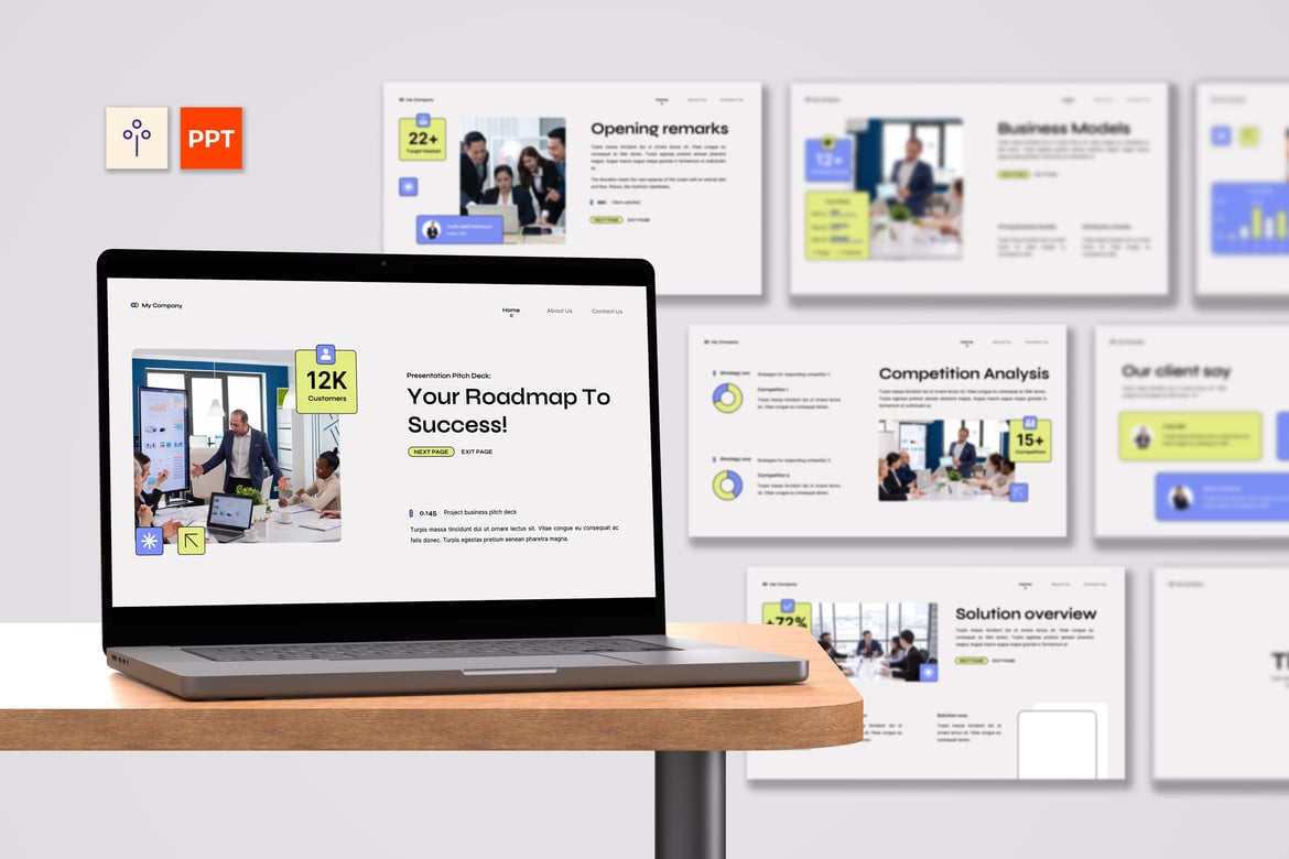 Template Presentasi PowerPoint Pitch Deck Modern Berwarna Abu-Abu Hijau