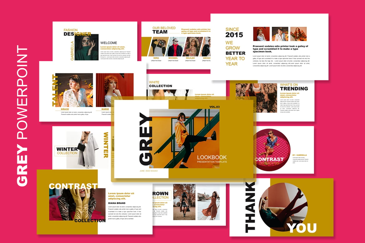 Template Presentasi PowerPoint Grey Lookbook yang Modern dan Bersih