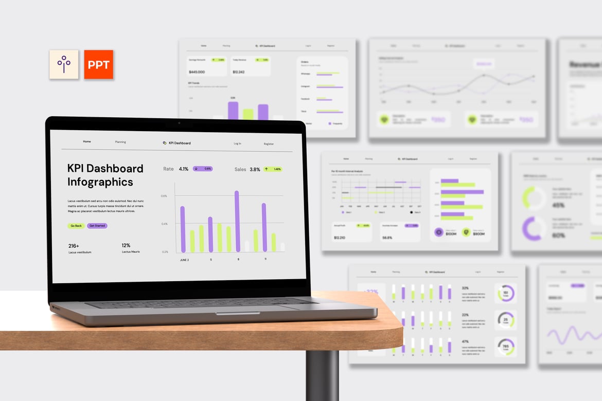Template PowerPoint Dashboard KPI Modern Berwarna Abu-abu